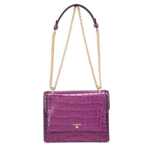 Da Milano Women's Leather Shoulder Bag - Small Croco - Orchid