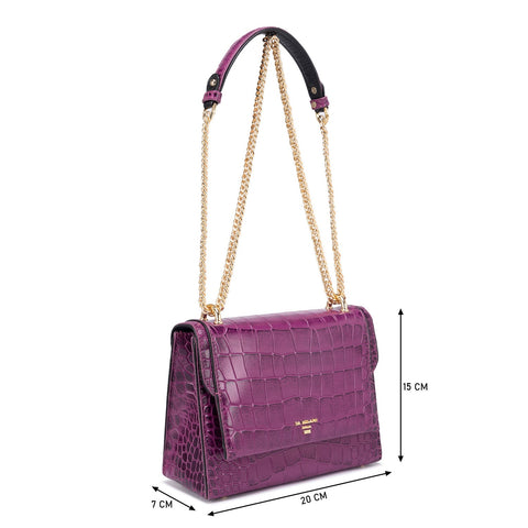 Da Milano Women's Leather Shoulder Bag - Small Croco - Orchid