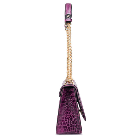 Da Milano Women's Leather Shoulder Bag - Small Croco - Orchid