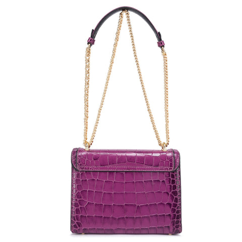 Da Milano Women's Leather Shoulder Bag - Small Croco - Orchid