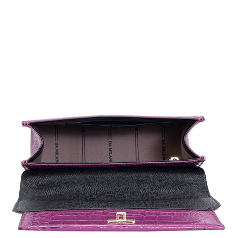 Da Milano Women's Leather Shoulder Bag - Small Croco - Orchid