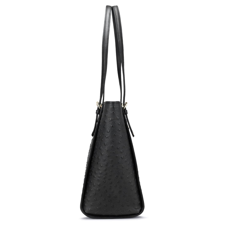 Large Ostrich Leather Tote - Black