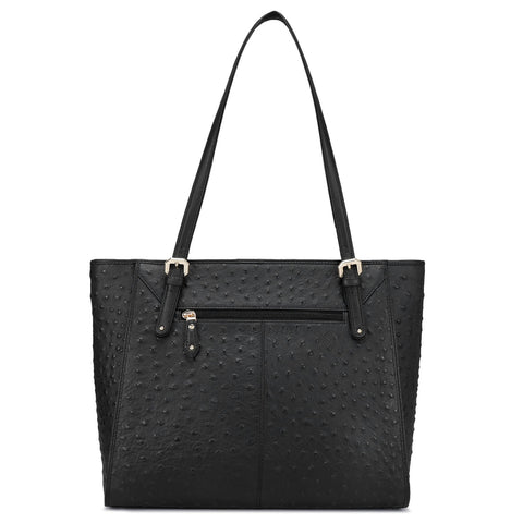 Large Ostrich Leather Tote - Black