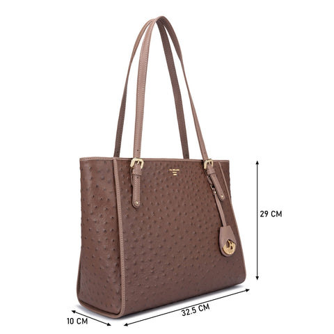 Large Ostrich Leather Tote - Brown