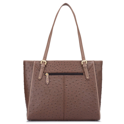 Large Ostrich Leather Tote - Brown