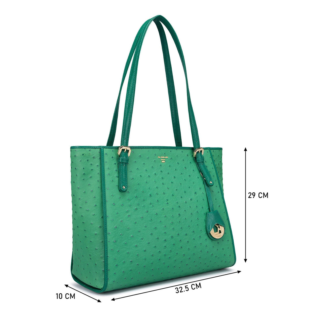 Large Ostrich Leather Tote - Green
