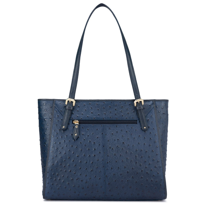 Large Ostrich Leather Tote Bag - Navy Blue