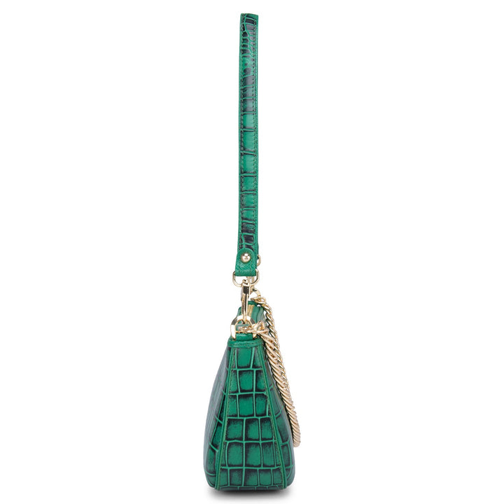 Green Croco Texured Sling Bag