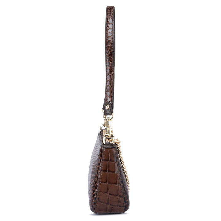 Small Croco Leather Sling - Brown