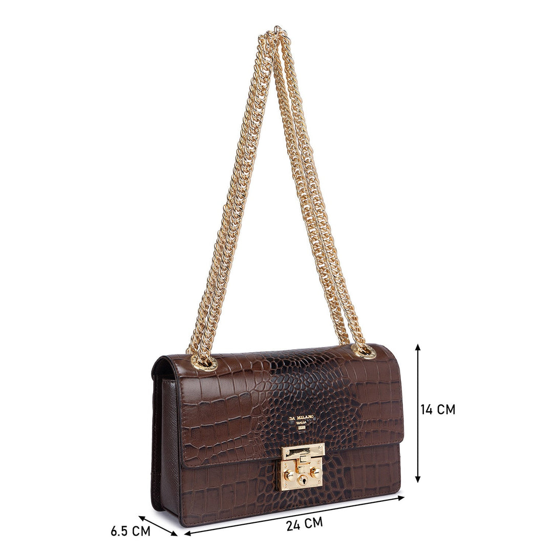 Small Croco Leather Shoulder Bag - Brown