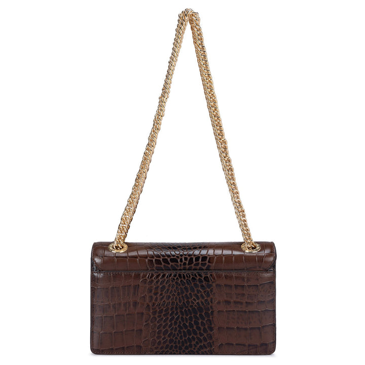 Small Croco Leather Shoulder Bag - Brown