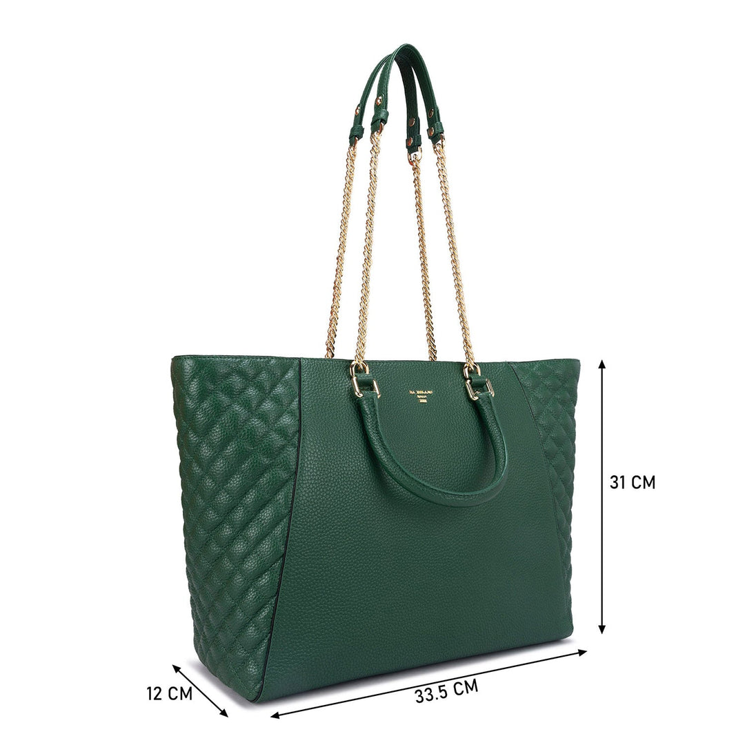 Large Wax Quilting Leather Tote - Green