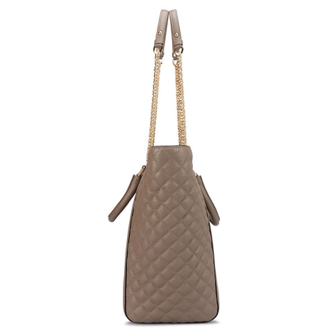Large Wax Quilting Leather Tote - Taupe