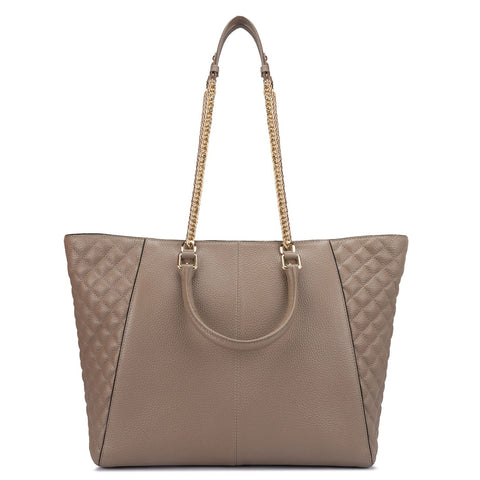 Large Wax Quilting Leather Tote - Taupe