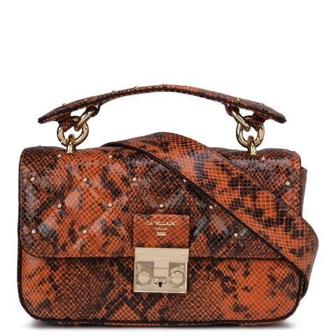 Orange & Black Snake Textured Satchel Bag