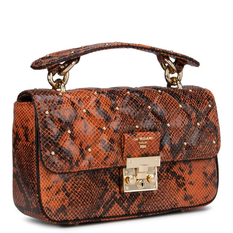 Orange & Black Snake Textured Satchel Bag