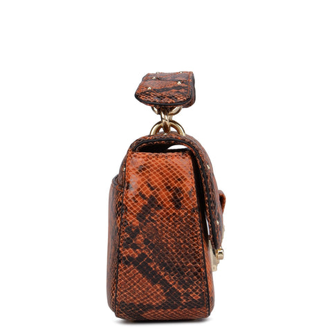 Orange & Black Snake Textured Satchel Bag