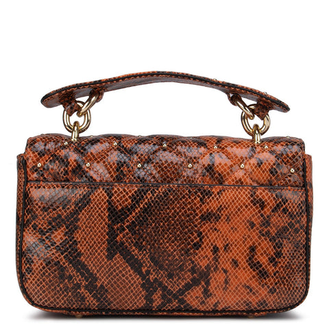 Orange & Black Snake Textured Satchel Bag