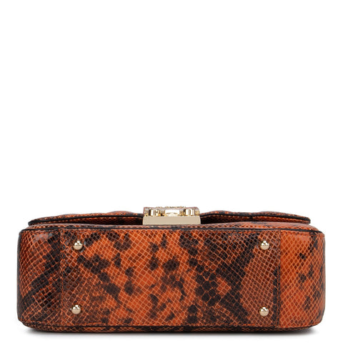 Orange & Black Snake Textured Satchel Bag