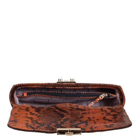 Orange & Black Snake Textured Satchel Bag