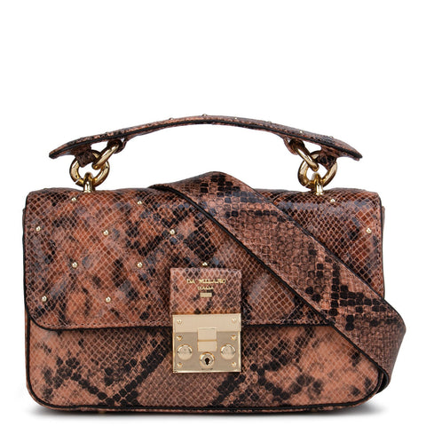 Pink & Black Snake Textured Satchel Bag