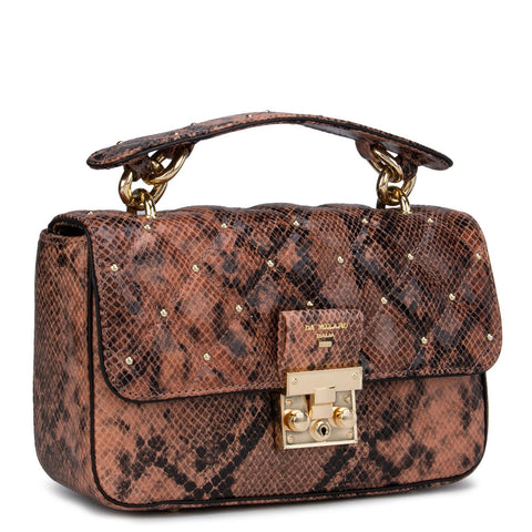 Pink & Black Snake Textured Satchel Bag