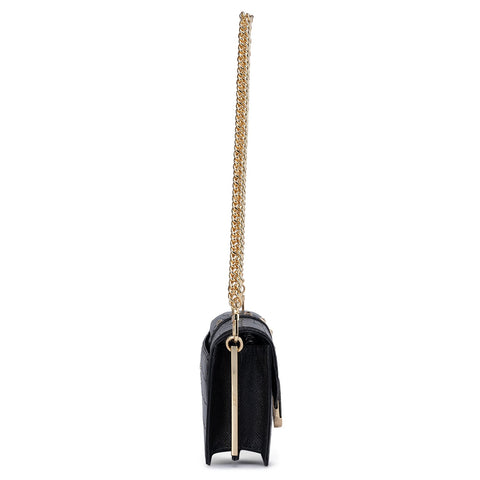Small Croco Leather Shoulder Bag - Black