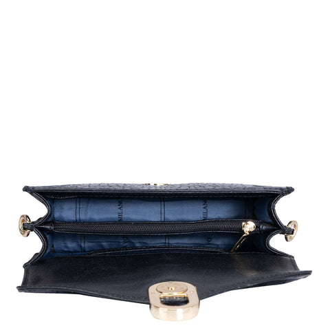Small Croco Leather Shoulder Bag - Black