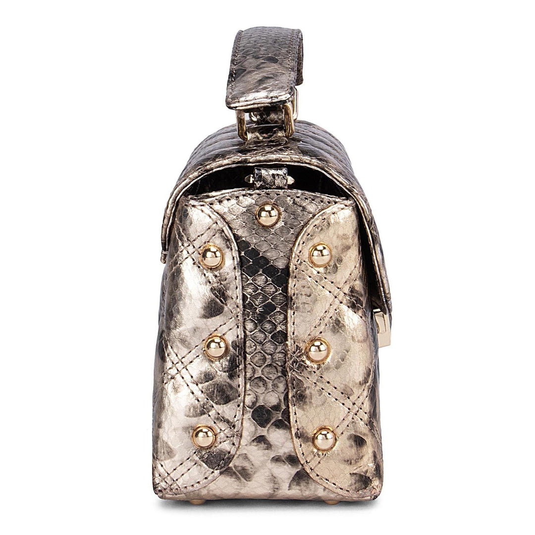 Gold & Black Snake Textured Satchel Bag