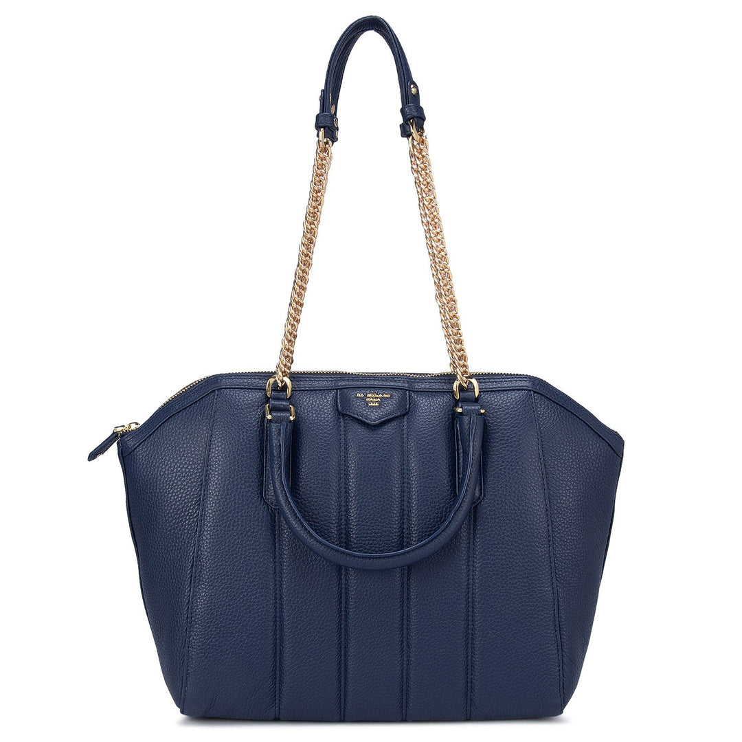 Medium Wax Leather Tote - Patriot Blue