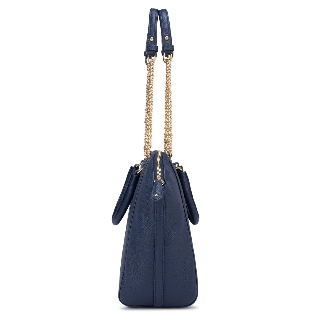 Medium Wax Leather Tote - Patriot Blue