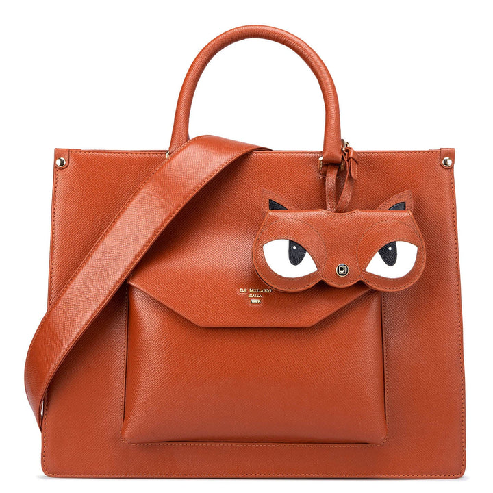 Large Franzy Leather Book Tote - Rust Orange