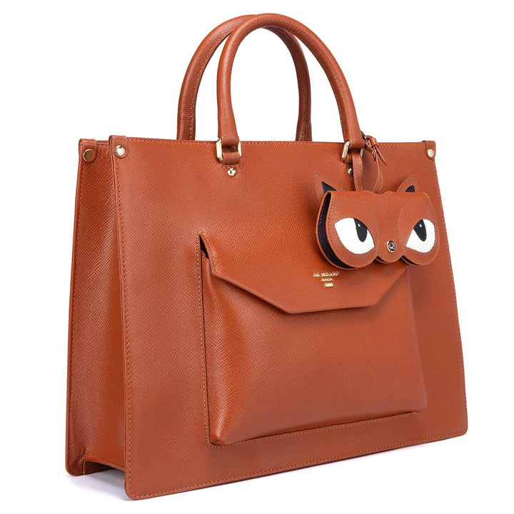 Large Franzy Leather Book Tote - Rust Orange