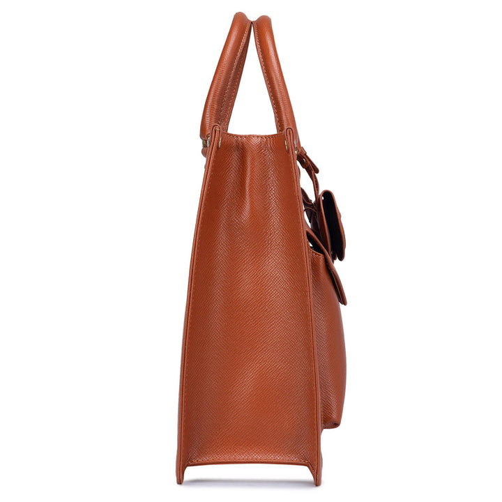 Large Franzy Leather Book Tote - Rust Orange