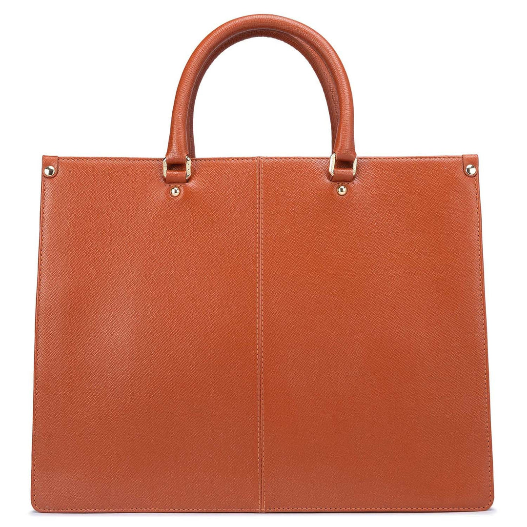 Large Franzy Leather Book Tote - Rust Orange