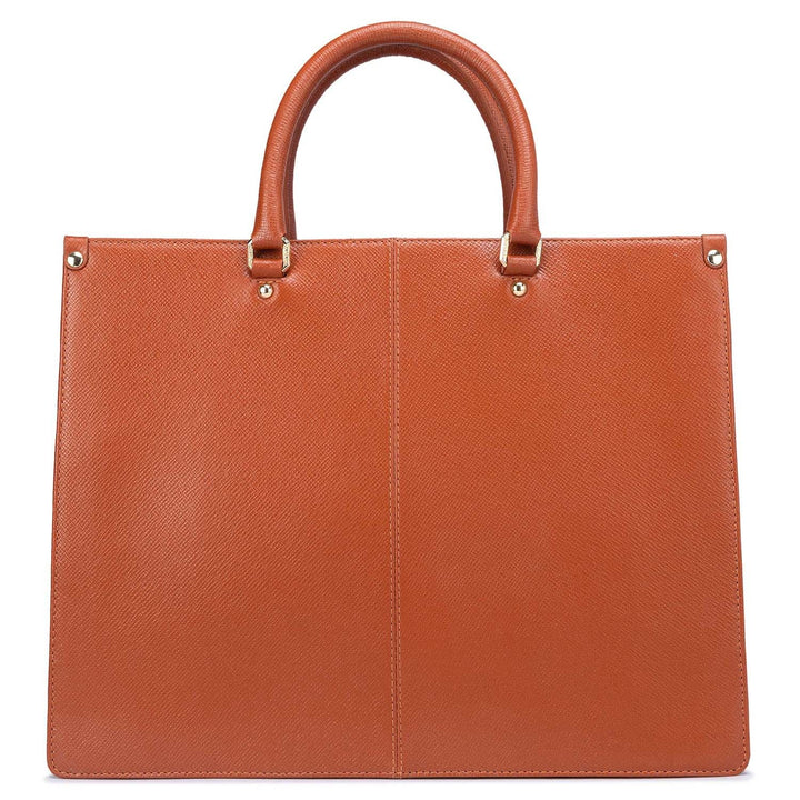 Large Franzy Leather Book Tote - Rust Orange
