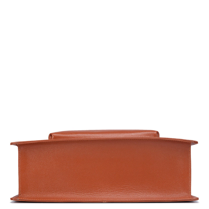 Large Franzy Leather Book Tote - Rust Orange