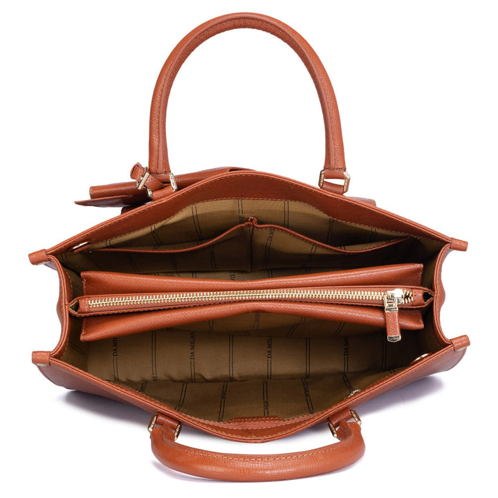 Large Franzy Leather Book Tote - Rust Orange