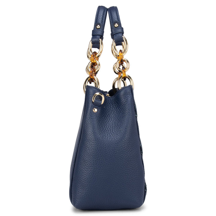 Blue Wax & Snake Textured Satchel Bag