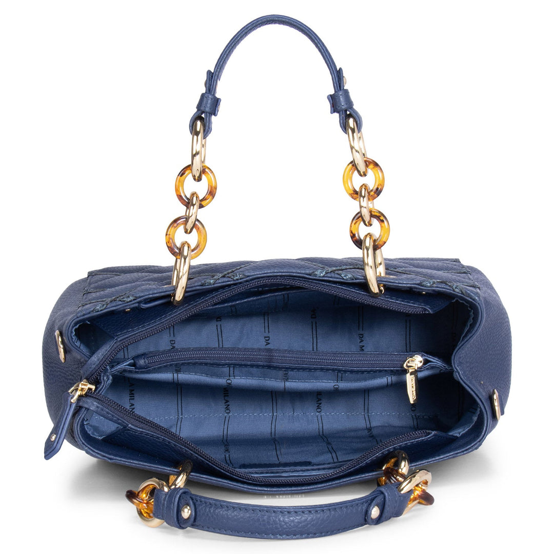 Blue Wax & Snake Textured Satchel Bag