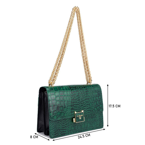 Small Croco Leather Shoulder Bag - Sea Weed