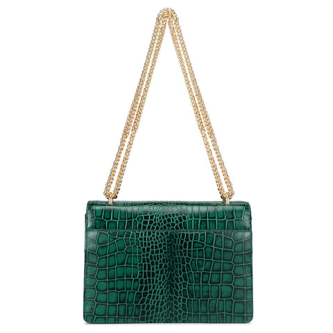 Small Croco Leather Shoulder Bag - Sea Weed