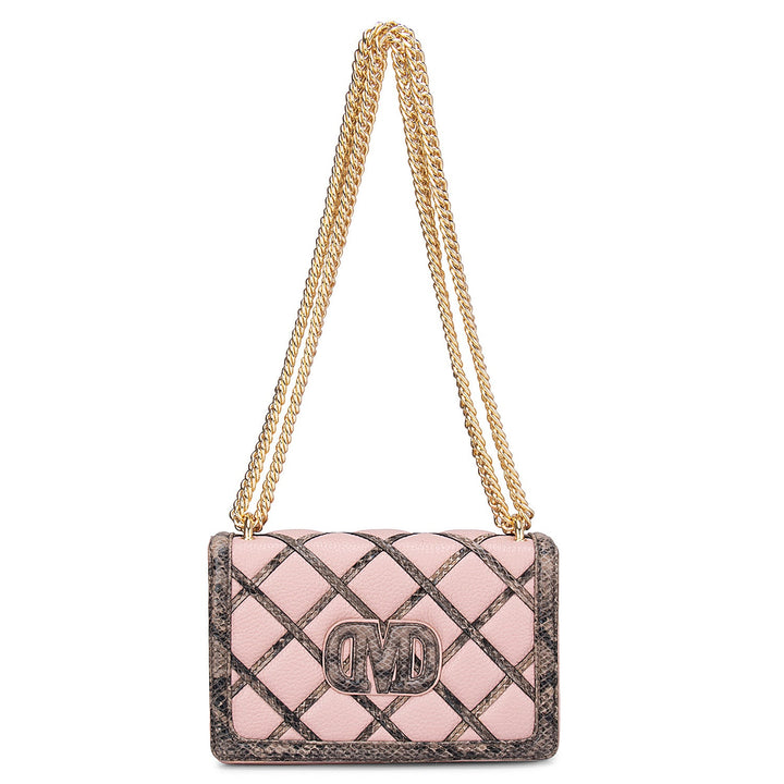 Pink Wax & Snake Textured Sling Bag