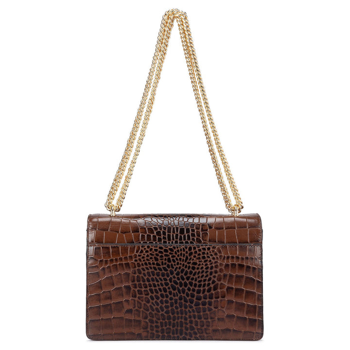 Small Croco Leather Shoulder Bag - Brown