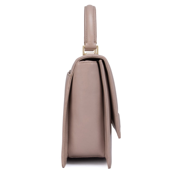 Medium Quilting Leather Satchel - Taupe