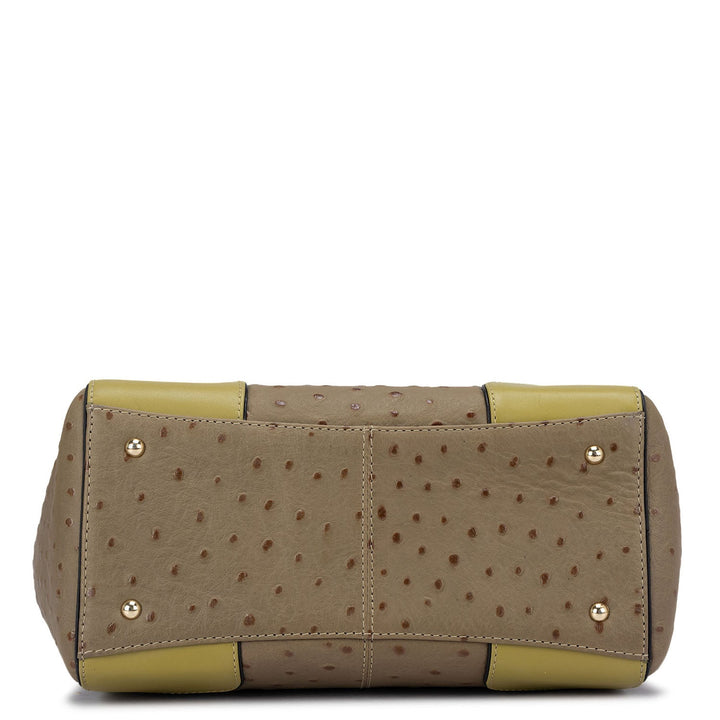 Medium Ostrich Leather Satchel  - Olive