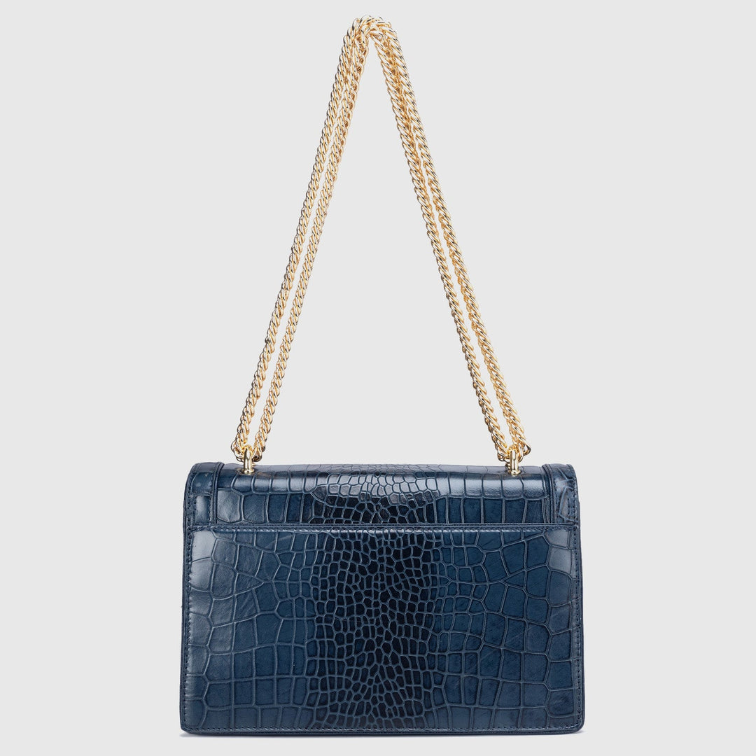 Small Croco Leather Sling - Navy
