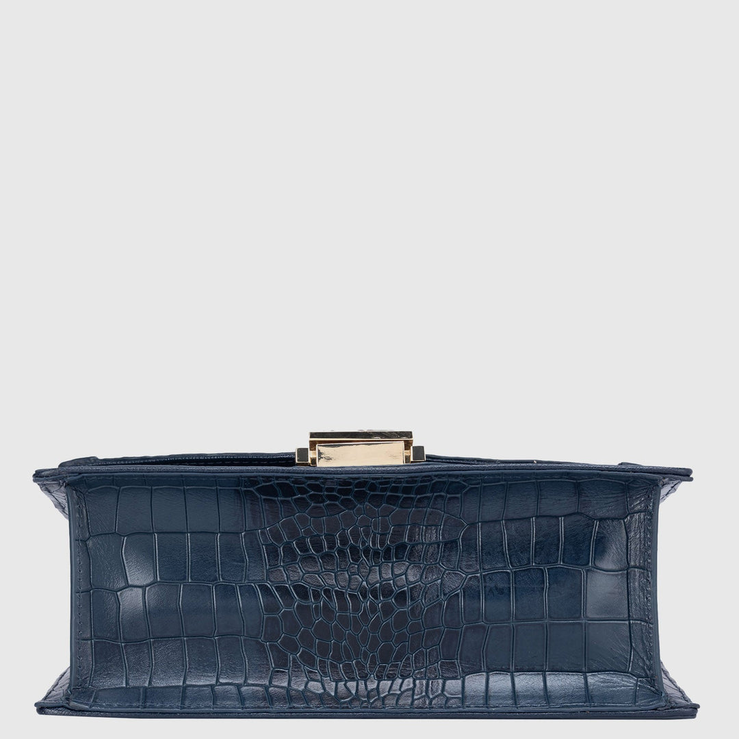 Small Croco Leather Sling - Navy