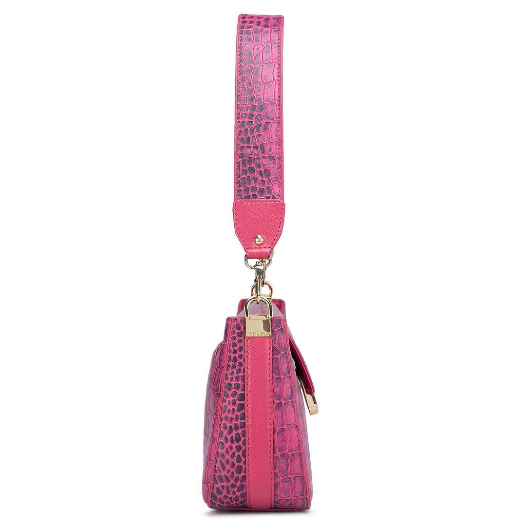 Small Croco Leather Sling - Majenta