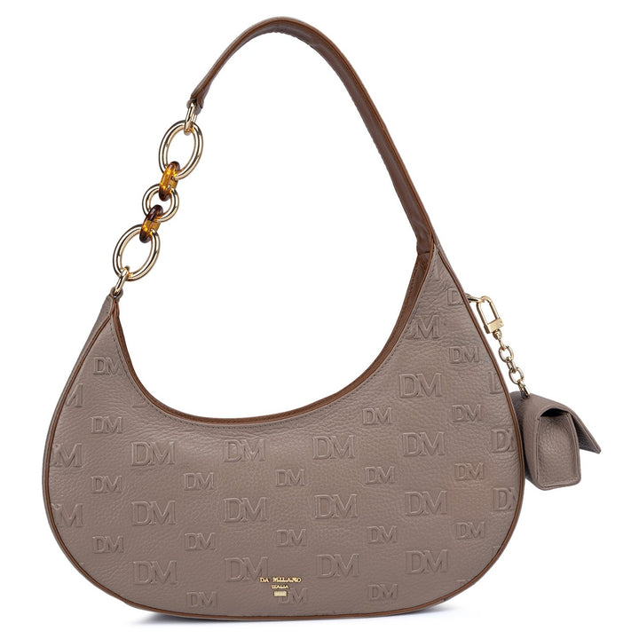 Small Wax Monogram Leather Baguette - Taupe